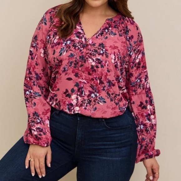 Torrid Georgette Puff Sleeve Peasant Blouse Floral 4X - Picture 2 of 10